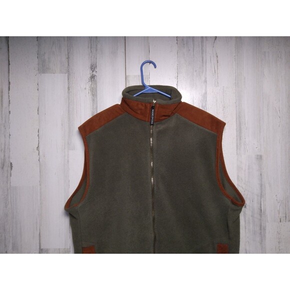 Polar Graphics XXL Fleece Vest Two Tone Green Brown USA Made Zip Front Vintage - Picture 3 of 7